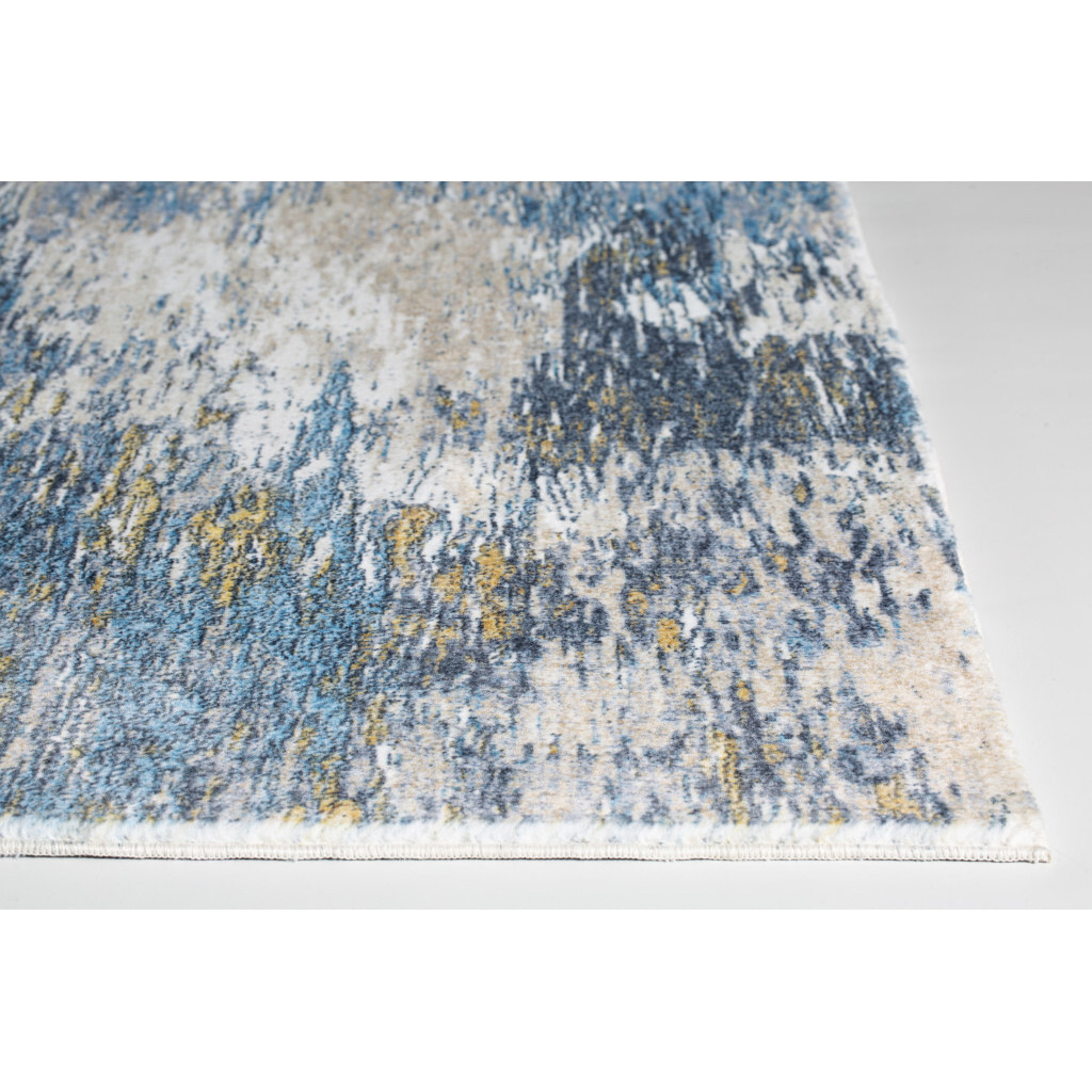 6 x 9 Blue Gold Abstract Painting Modern Area Rug