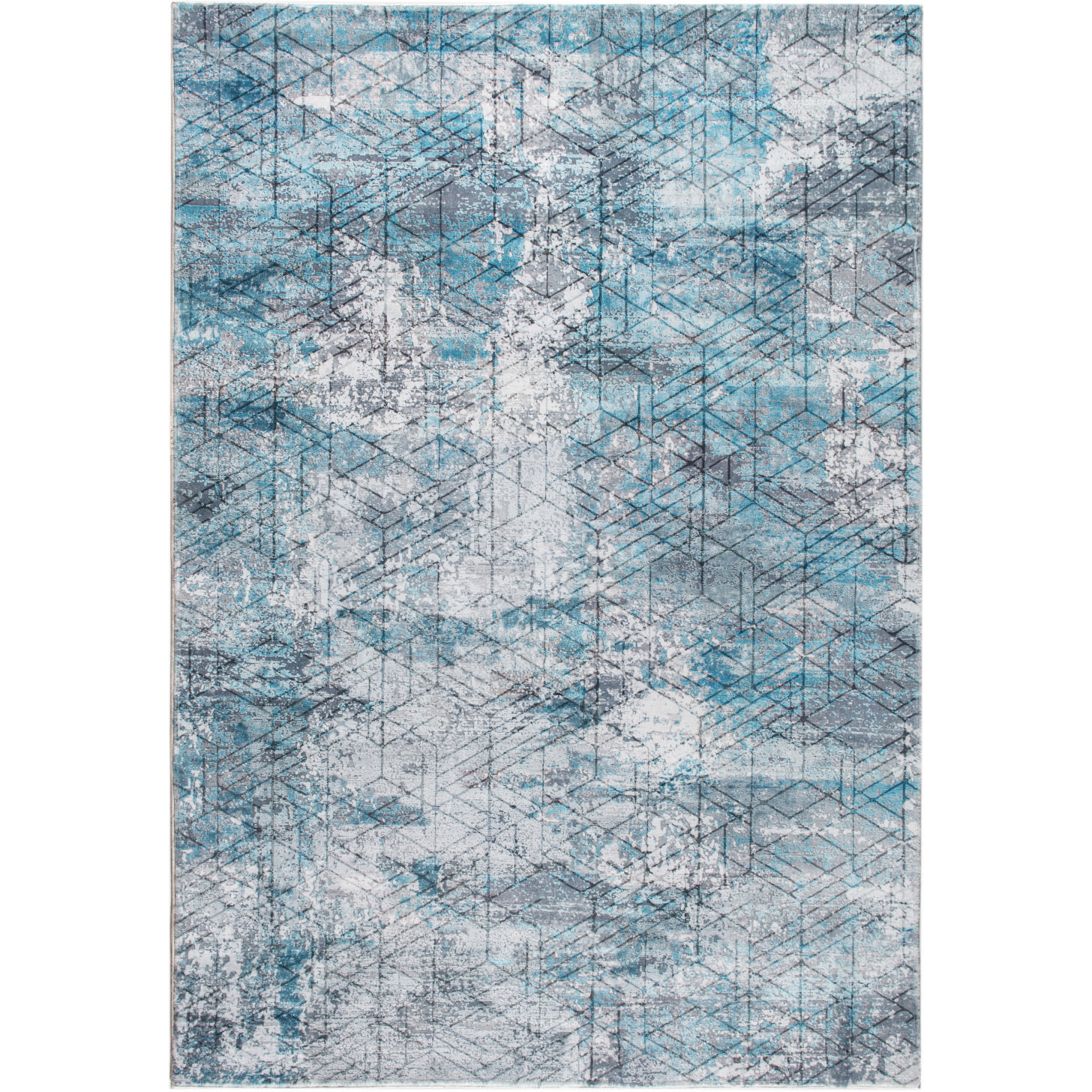 5 x 8 Blue Gray Abstract Cuboid Modern Area Rug