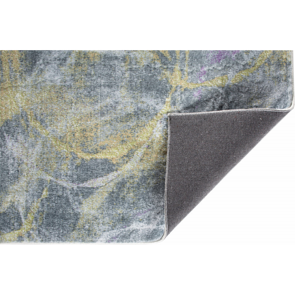 2 x 7 Gray Gold Abstract Rings Runner Rug