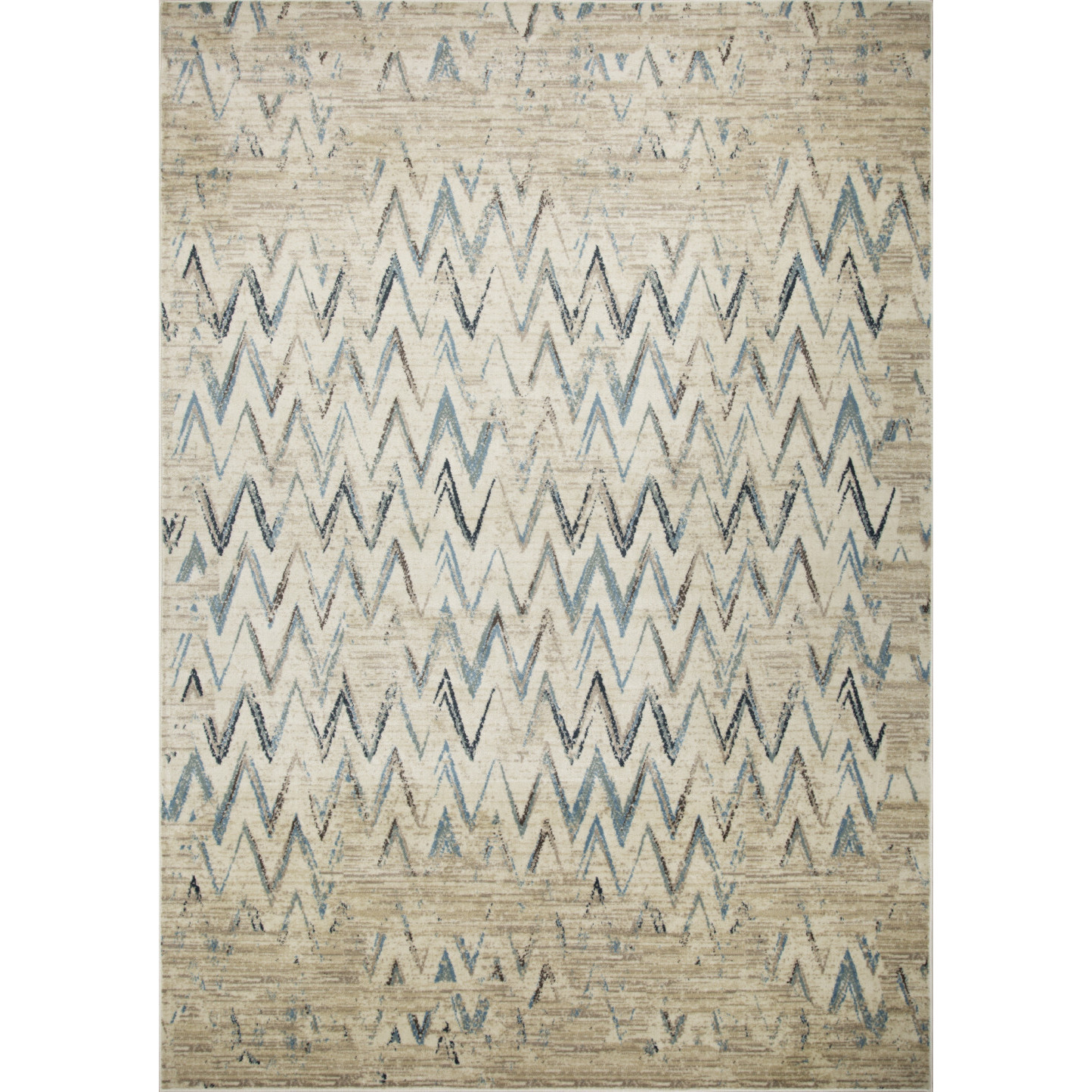 5 x 8 Beige Blue Distressed Chevron Area Rug