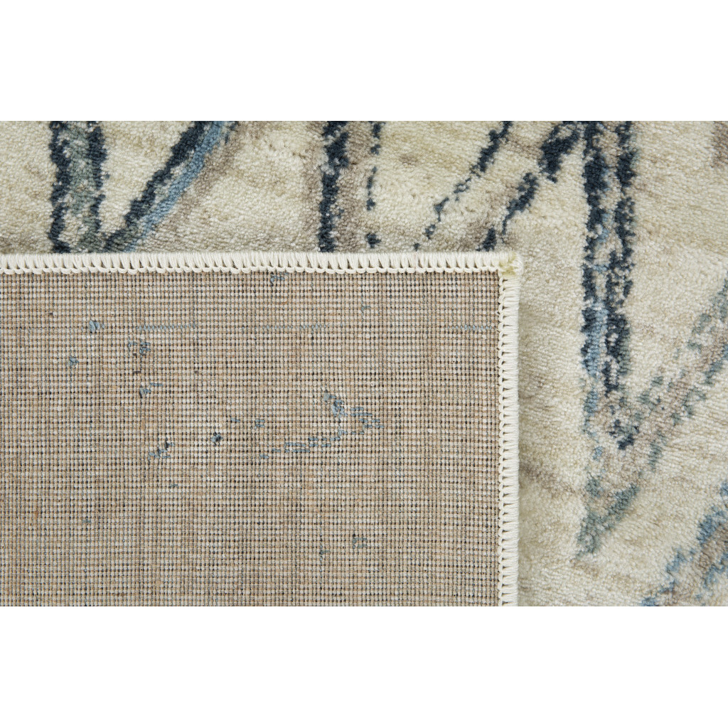 5 x 8 Beige Blue Distressed Chevron Area Rug