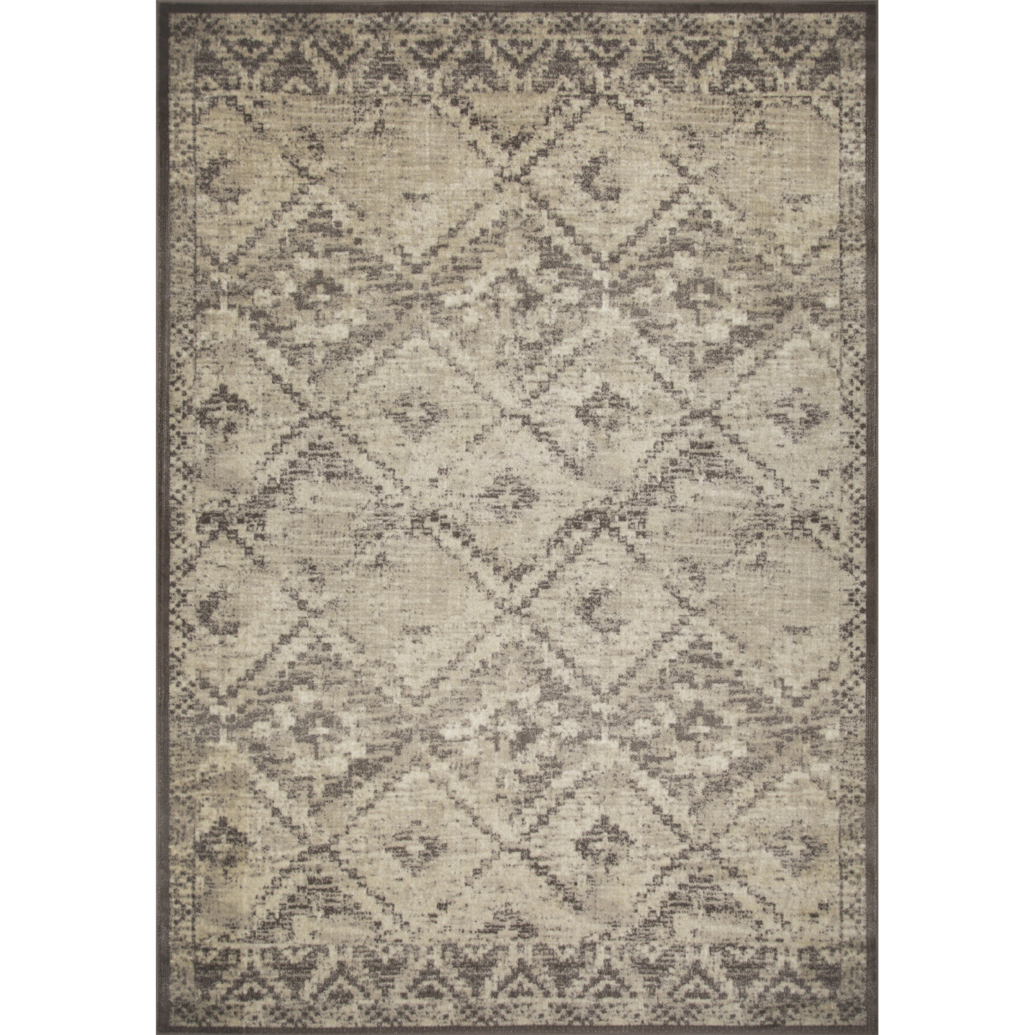 8 x 11 Gray Beige Distressed Diamond Area Rug