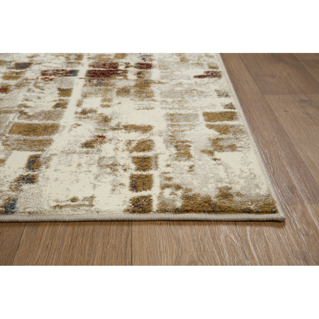 8 x 11 Brown Beige Abstract Tiles Distressed Area Rug