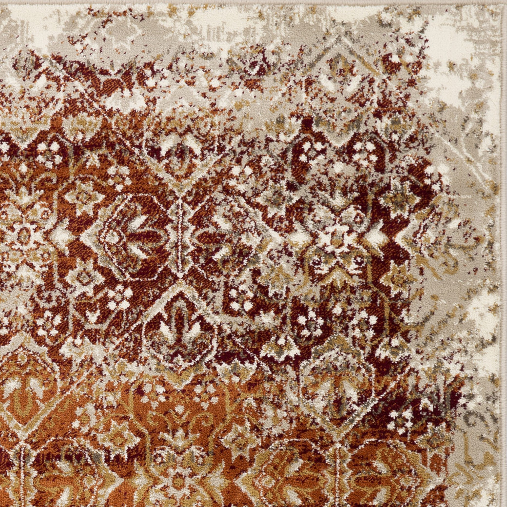 2 x 8 Rust Ivory Distressed Diamonds Runner Rug