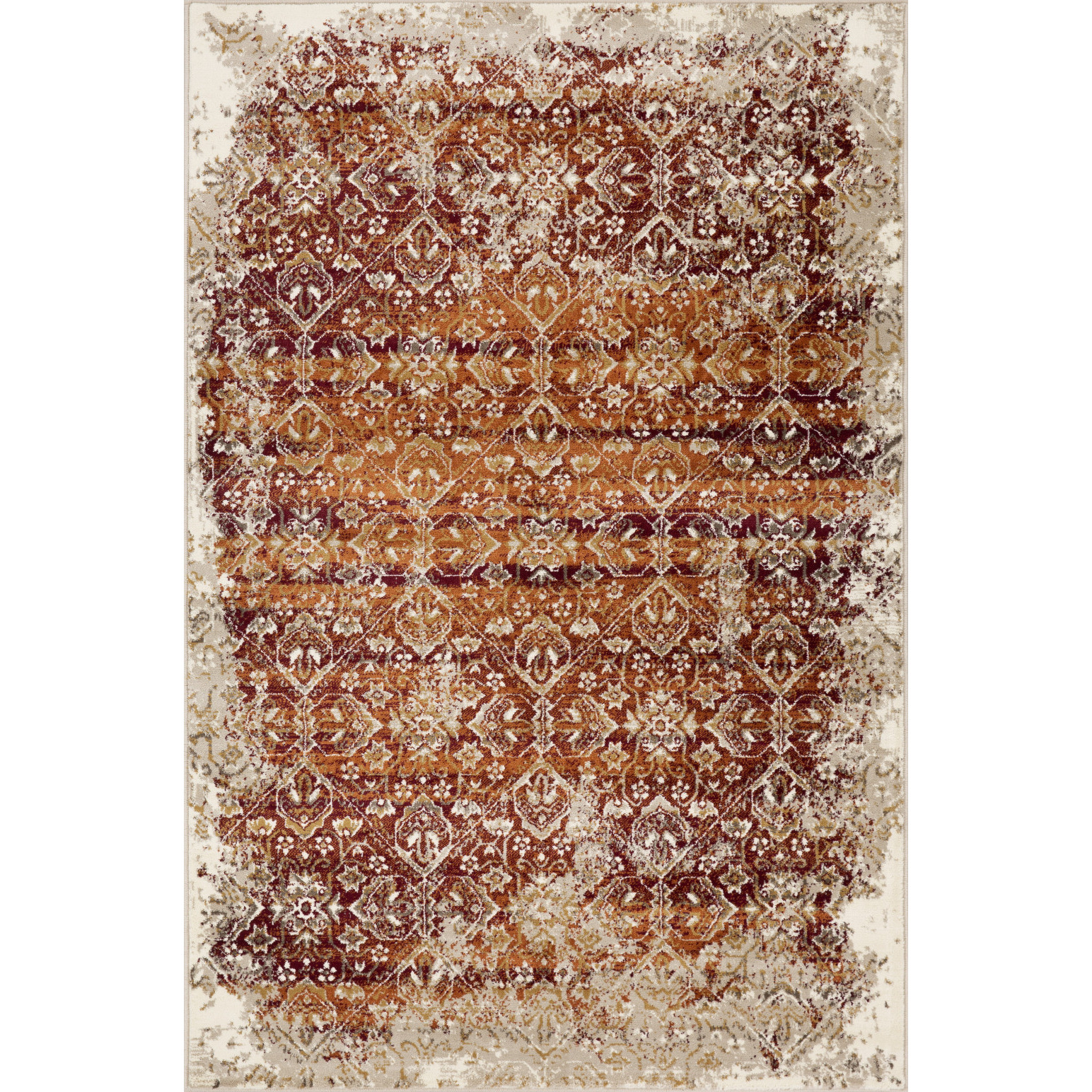 5 x 8 Rust Ivory Distressed Diamonds Area Rug