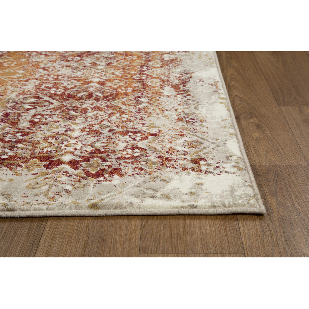 5 x 8 Rust Ivory Distressed Diamonds Area Rug