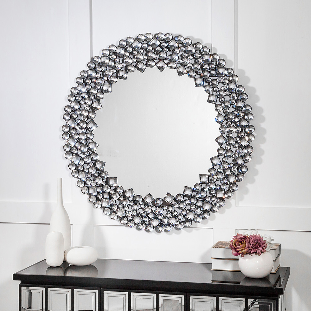 Round Diamond Jeweled Wall Mirror