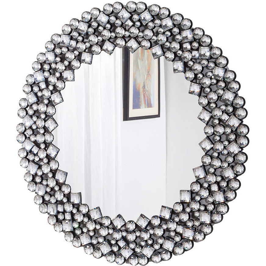 Round Diamond Jeweled Wall Mirror