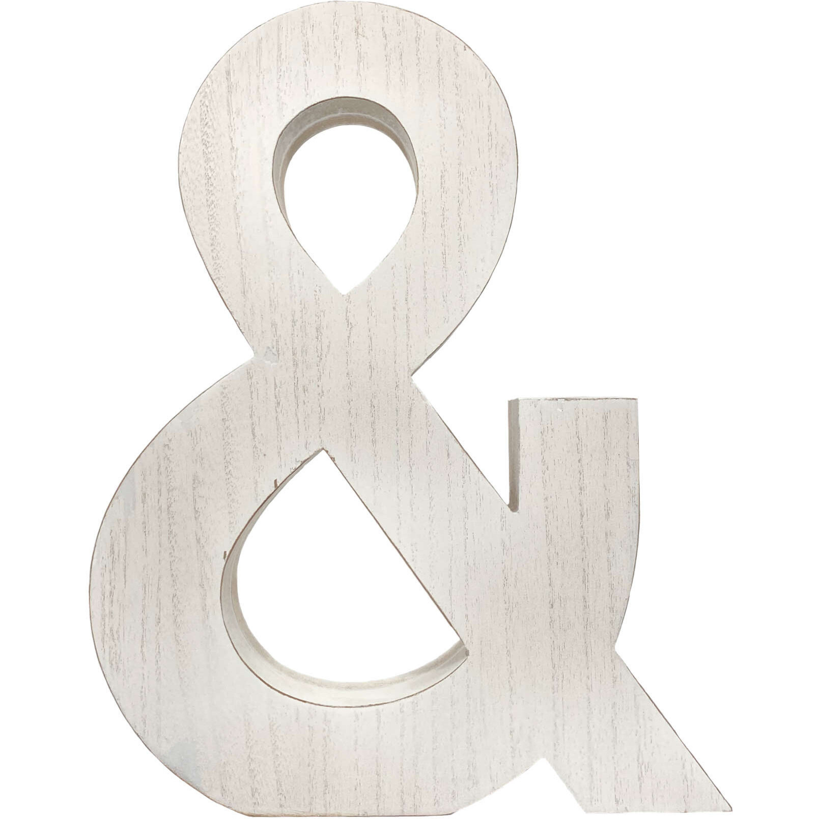 16" Distressed White Wash Wooden Initial Ampersand Sculpture