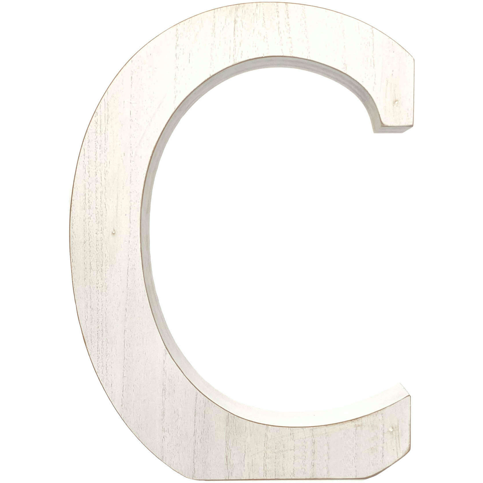 16" Distressed White Wash Wooden Initial Letter C Sculpture