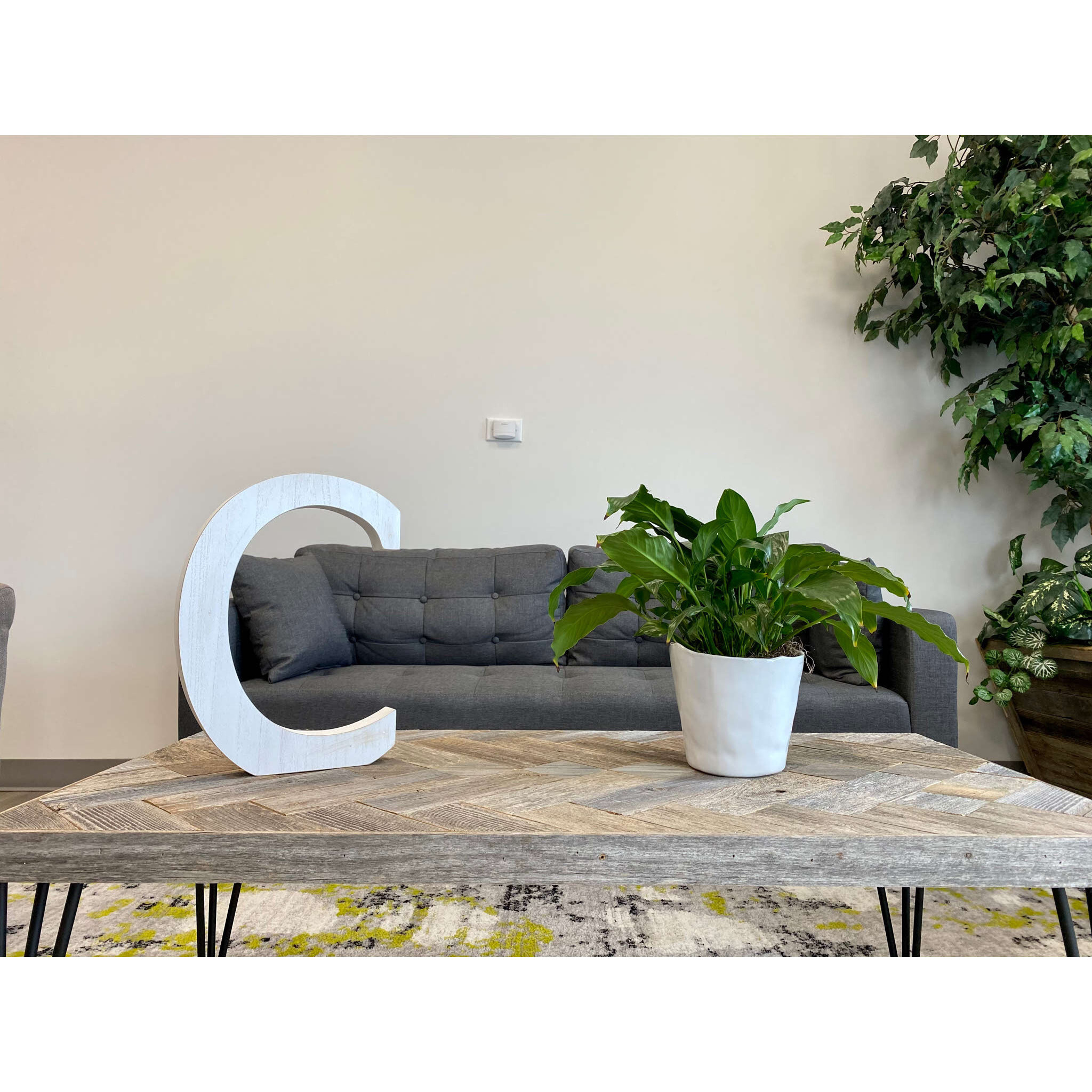 16" Distressed White Wash Wooden Initial Letter C Sculpture
