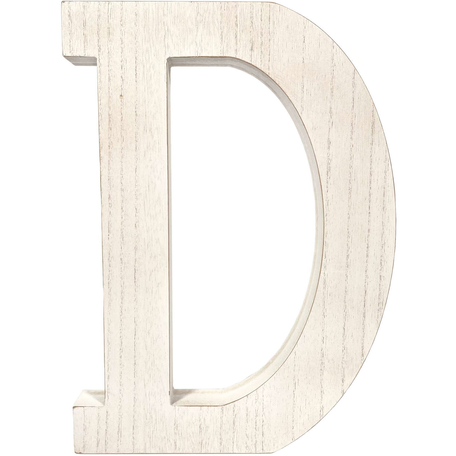 16" Distressed White Wash Wooden Initial Letter D Sculpture