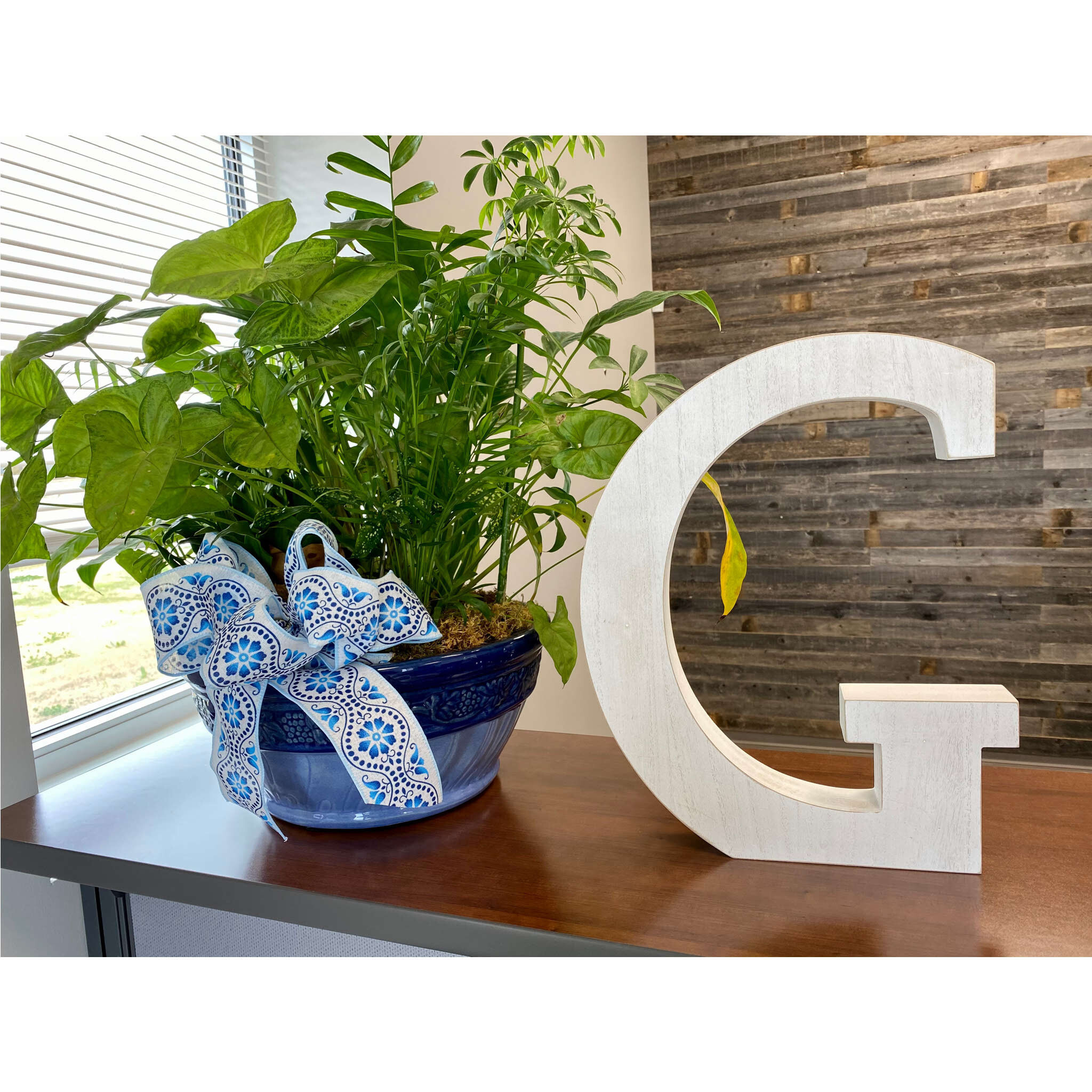 16" Distressed White Wash Wooden Initial Letter G Sculpture