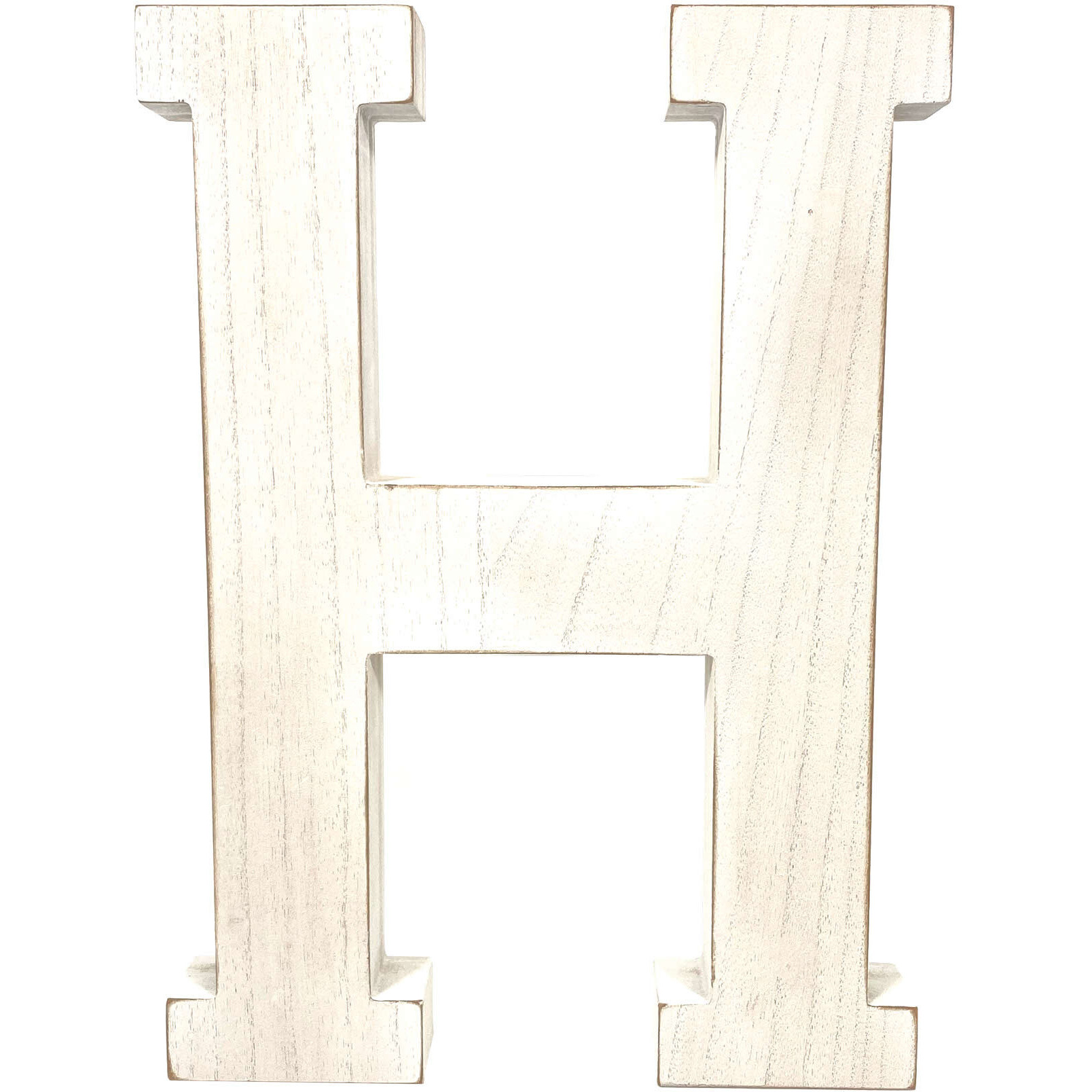 16" Distressed White Wash Wooden Initial Letter H Sculpture