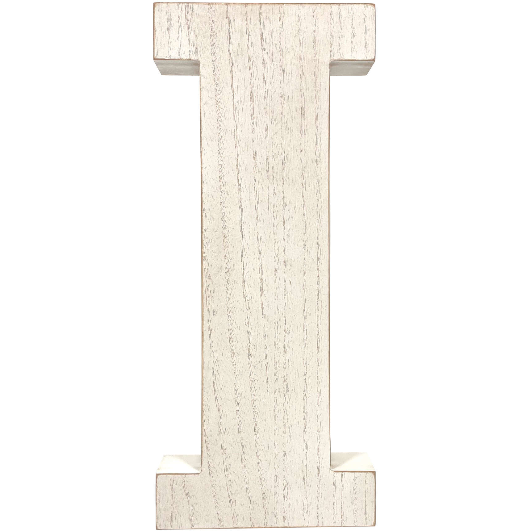 16" Distressed White Wash Wooden Initial Letter I Sculpture