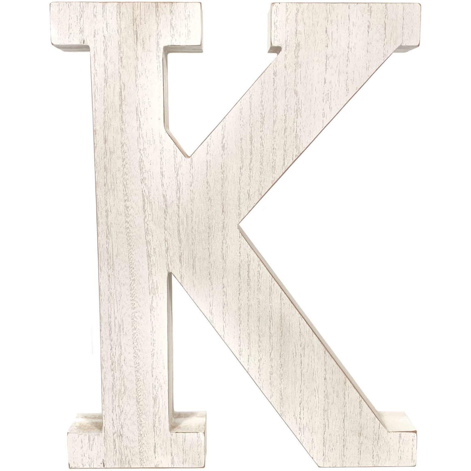 16" Distressed White Wash Wooden Initial Letter K Sculpture