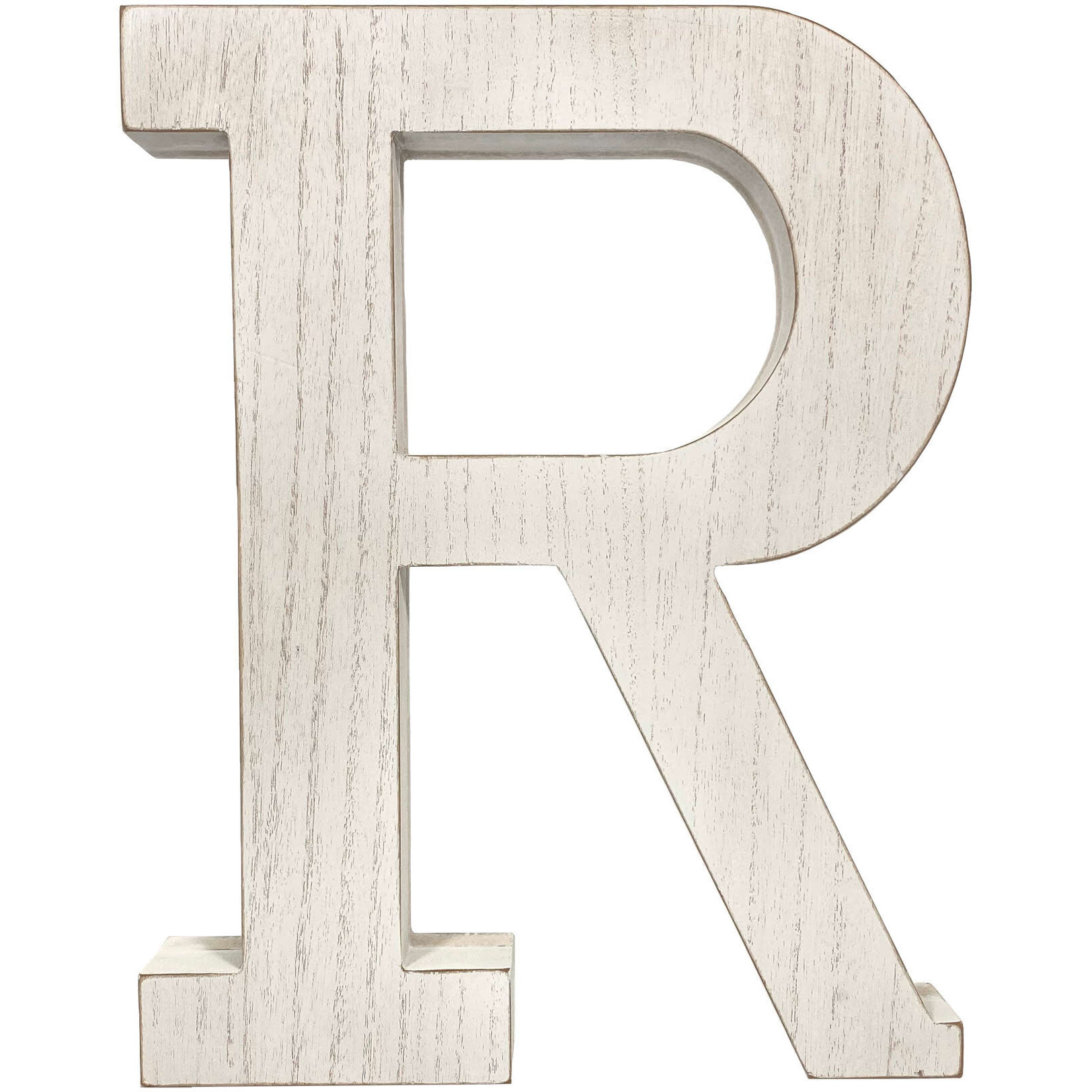 16" Distressed White Wash Wooden Initial Letter R Sculpture