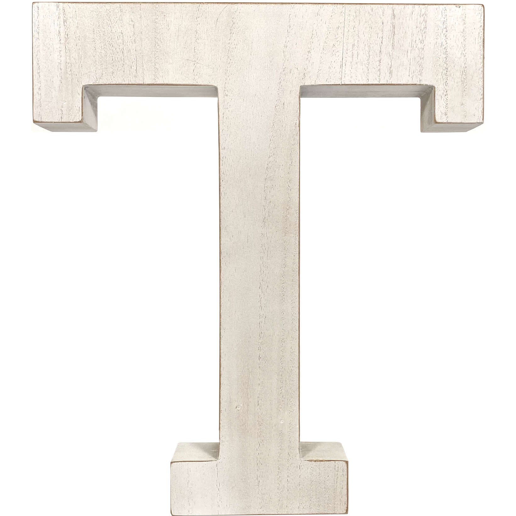 16" Distressed White Wash Wooden Initial Letter T Sculpture