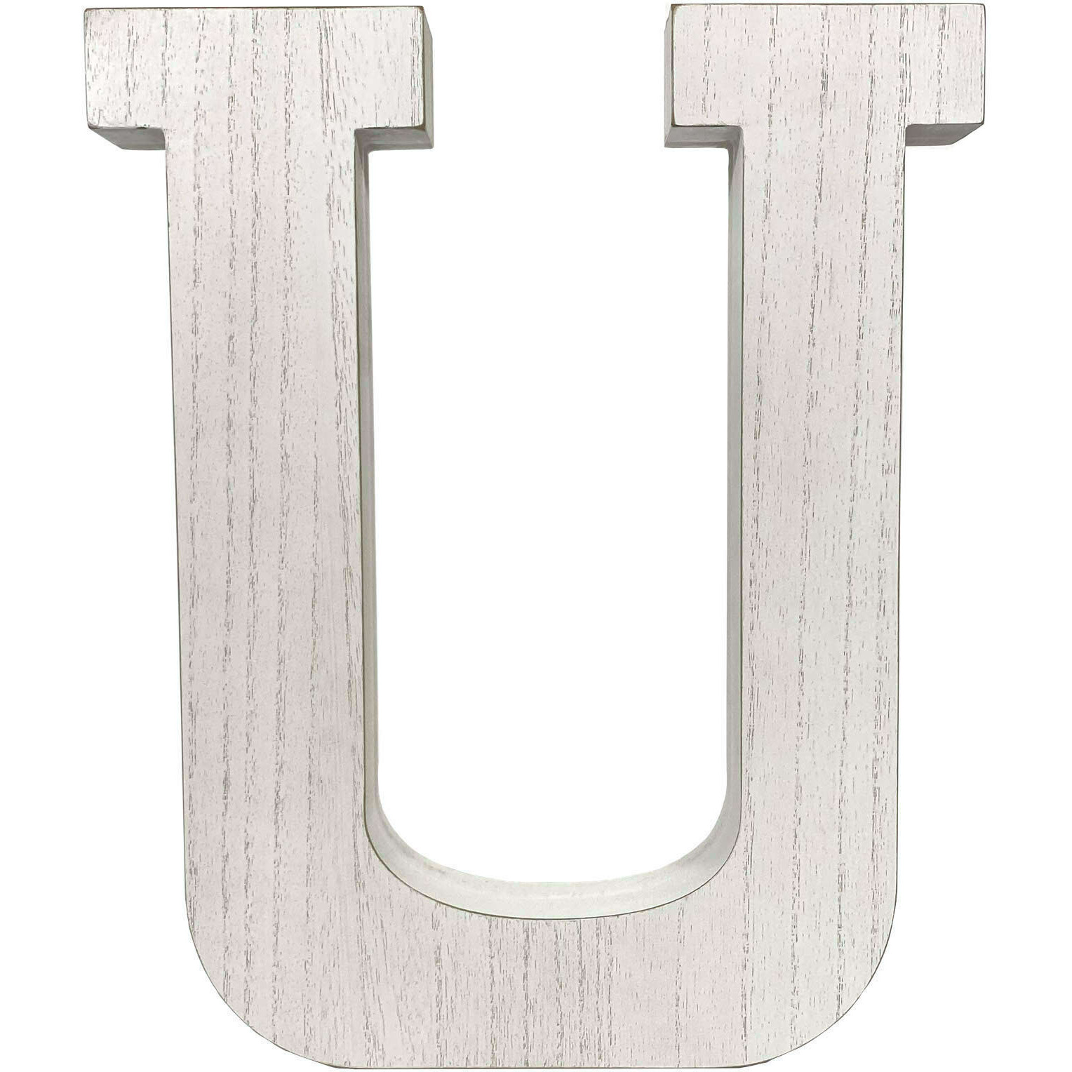 16" Distressed White Wash Wooden Initial Letter U Sculpture