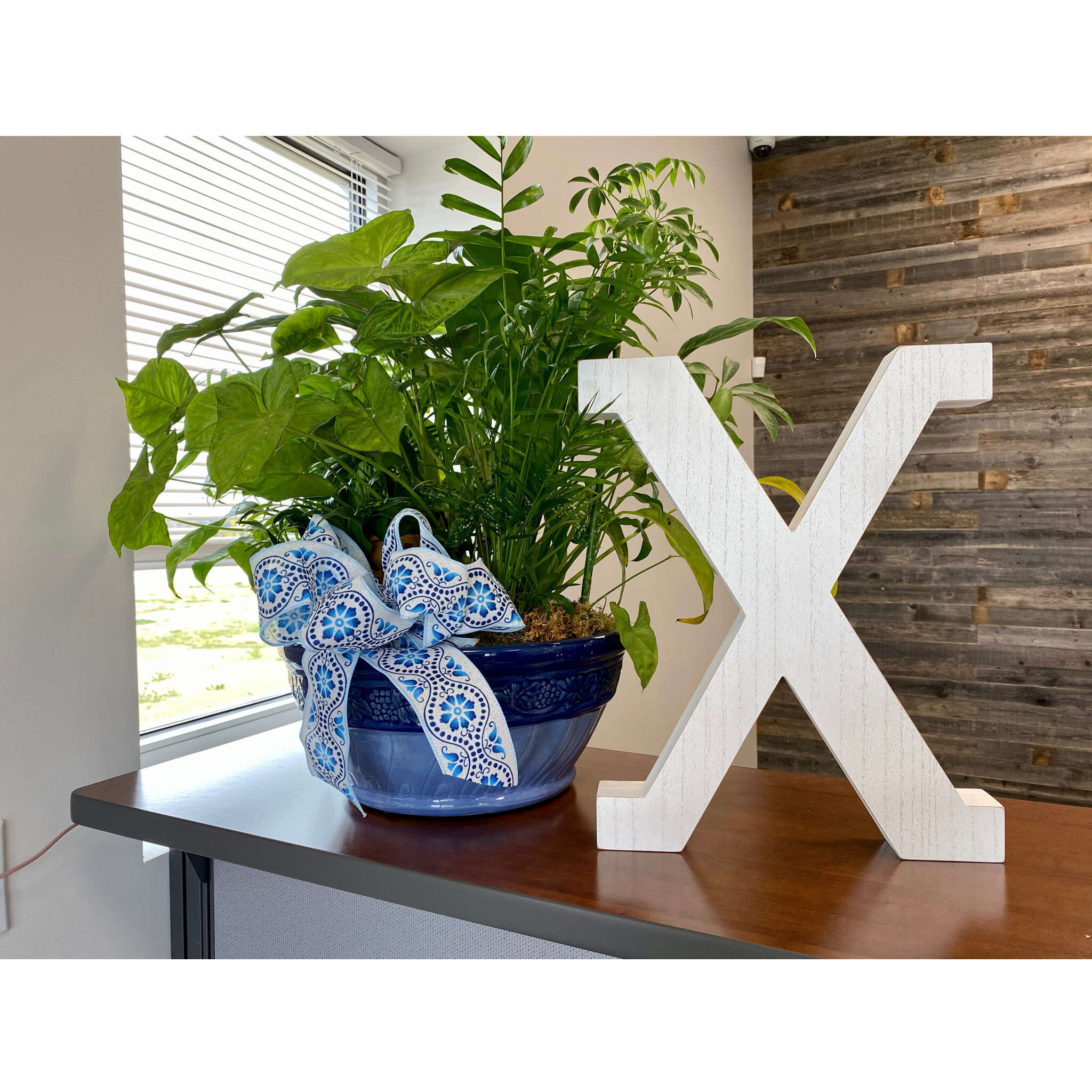 16" Distressed White Wash Wooden Initial Letter X Sculpture