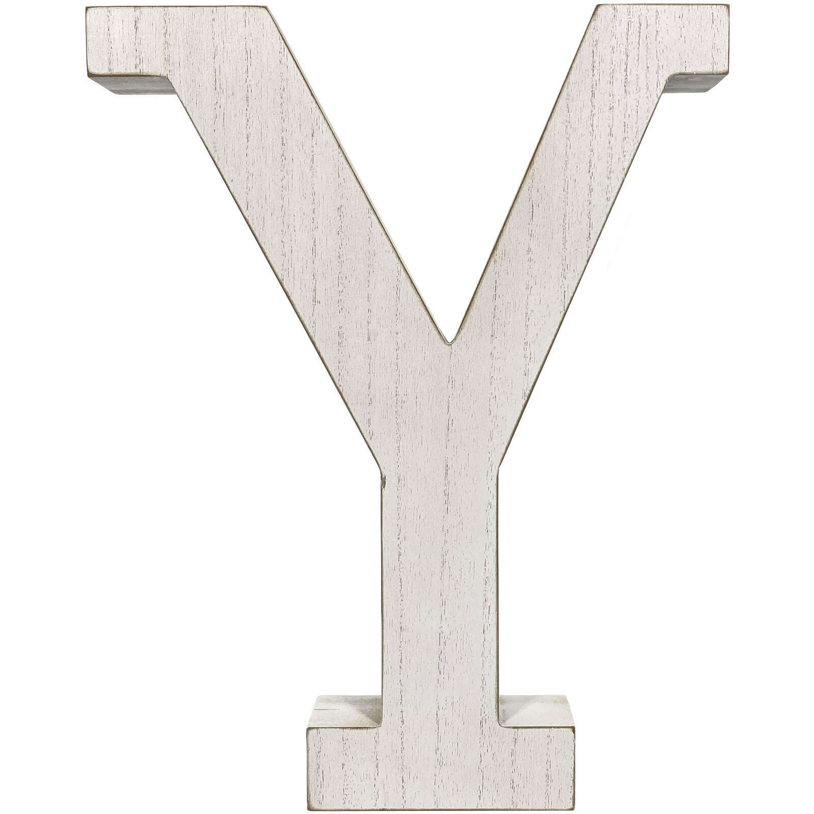 16" Distressed White Wash Wooden Initial Letter Y Sculpture