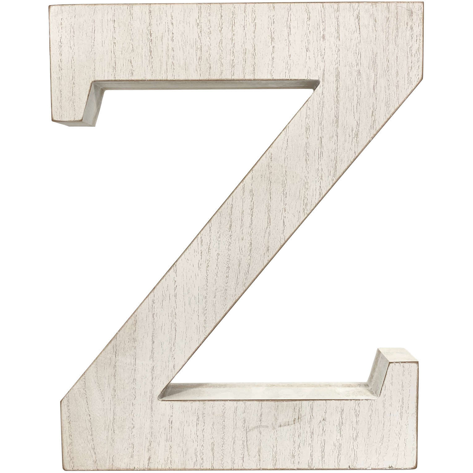 16" Distressed White Wash Wooden Initial Letter Z Sculpture
