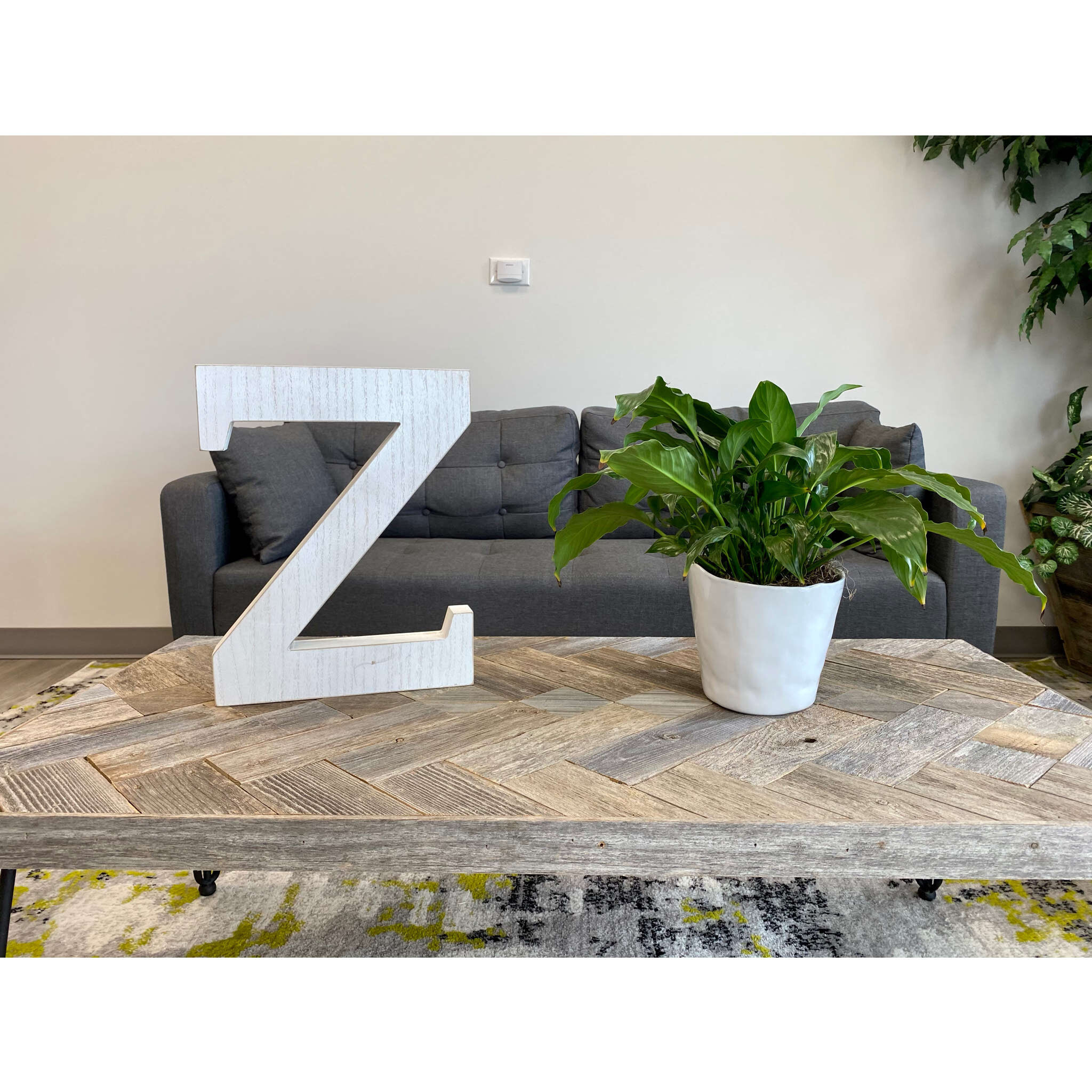 16" Distressed White Wash Wooden Initial Letter Z Sculpture