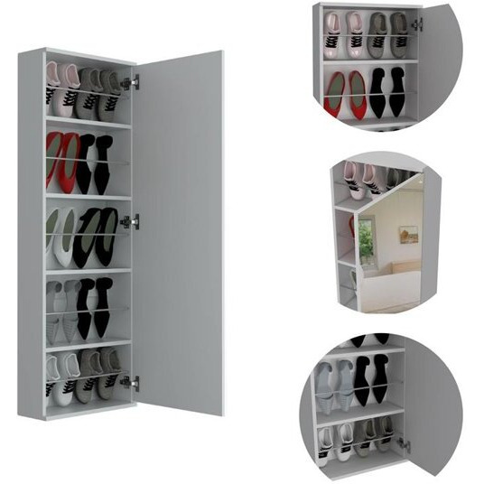 Stylish White  Wall Mounted Shoe Rack with Mirror