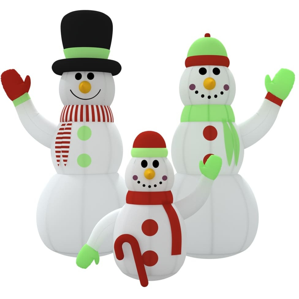 vidaXL Inflatable Snowman Family with LEDs 12 ft