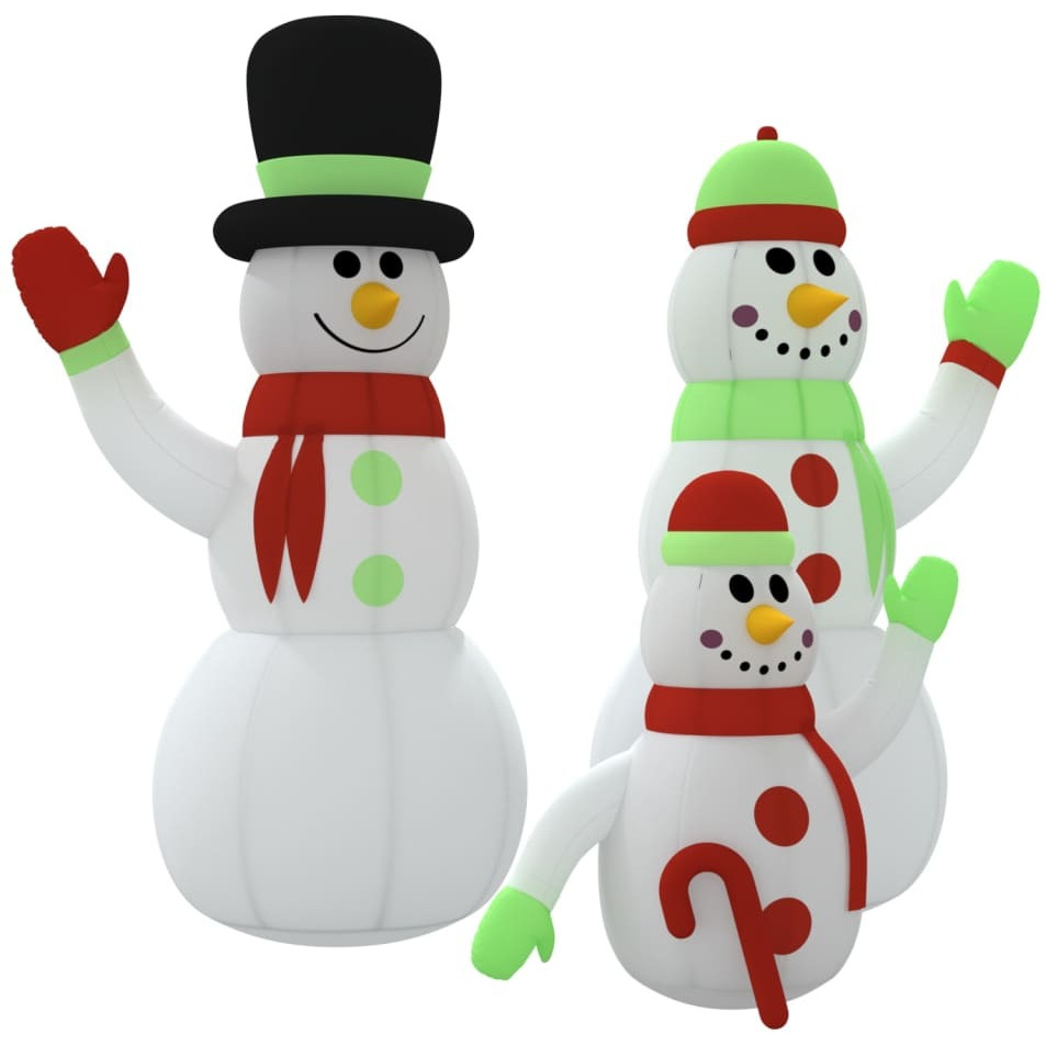 vidaXL Inflatable Snowman Family with LEDs 12 ft