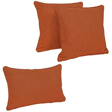 Double-corded Solid Outdoor Spun Polyester Throw Pillows with Inserts (Set of 3), Cinnamon