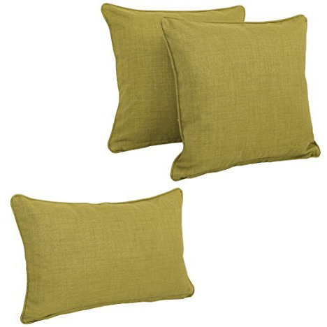 Double-corded Solid Outdoor Spun Polyester Throw Pillows with Inserts (Set of 3), Avocado