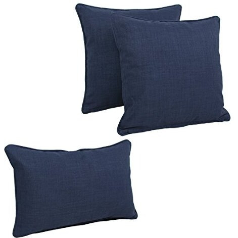 Double-corded Solid Outdoor Spun Polyester Throw Pillows with Inserts (Set of 3), Azul