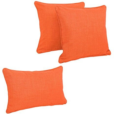 Double-corded Solid Outdoor Spun Polyester Throw Pillows with Inserts (Set of 3), Tangerine Dream
