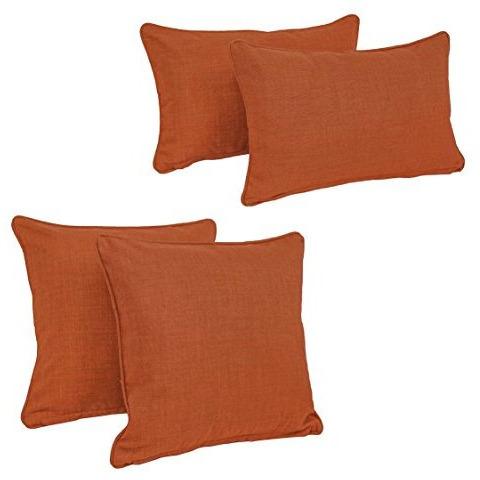 Double-corded Solid Outdoor Spun Polyester Throw Pillows with Inserts (Set of 4), Cinnamon