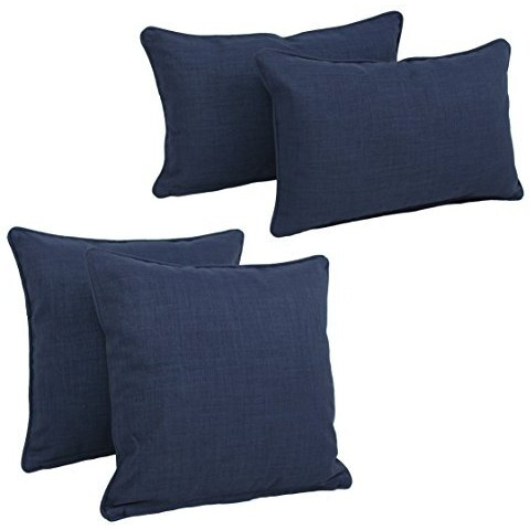 Double-corded Solid Outdoor Spun Polyester Throw Pillows with Inserts (Set of 4), Azul