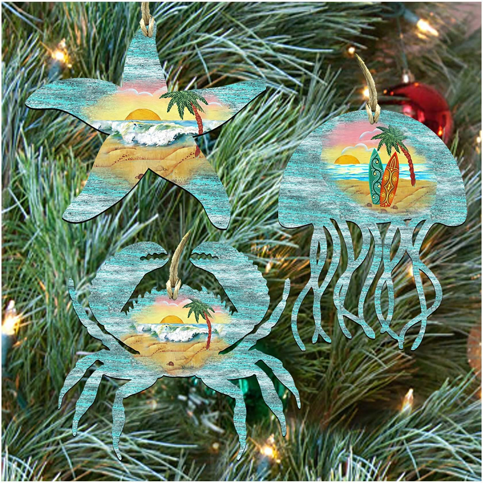 gDeBrekht 8100046S3 coastal Ornaments - Starfish crab & Jelly Fish - Set of 3