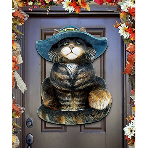 gDeBrekht 8158411 cat in Hat Wooden Ornament Set of 2
