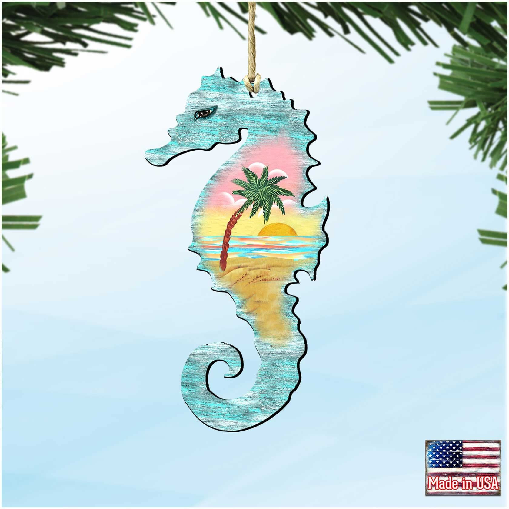 gDeBrekht 8198517 Seahorse Scenic Wooden christmas Ornament Set of 2
