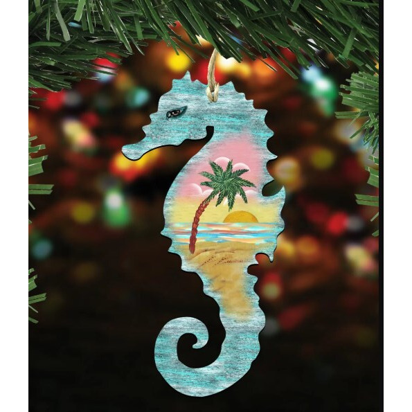 gDeBrekht 8198517 Seahorse Scenic Wooden christmas Ornament Set of 2