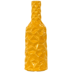 Urban Trends collection  ceramic Round Bottle Vase With Wrinkled Sides  Small - Yellow