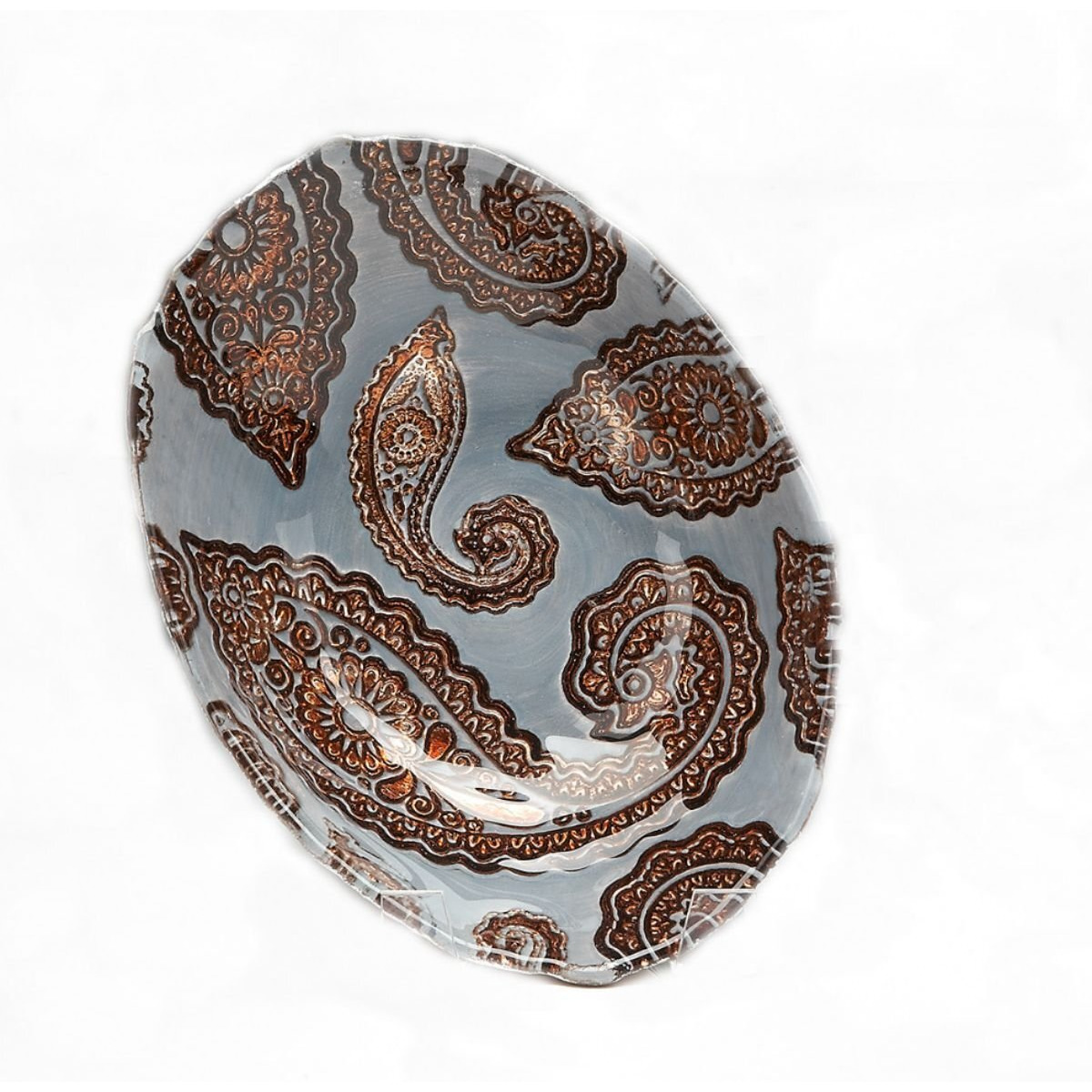 Paisley 9 in Blue copper Oval Bowl