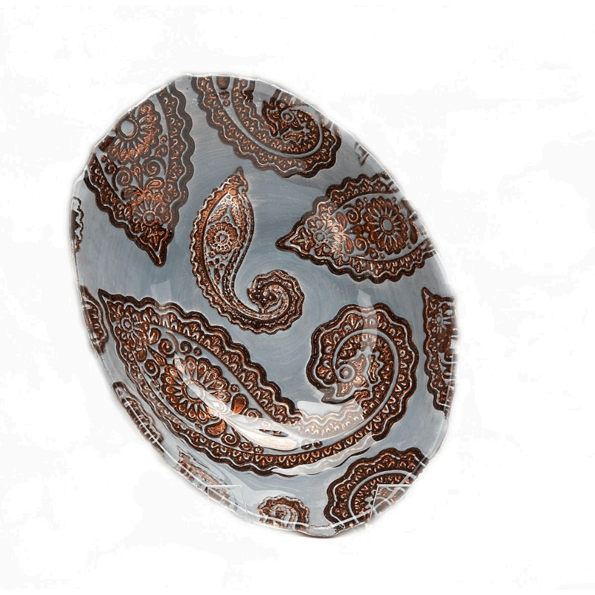 Paisley 9 in Blue copper Oval Bowl