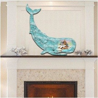 8198516 Whale Scenic Wooden christmas Ornament Set of 2