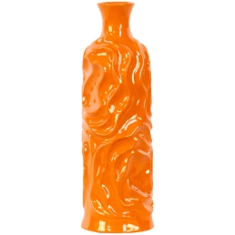 Urban Trends collection  ceramic Round cylindrical Vase With Neck & Wrinkled Sides&44 Small - Orange