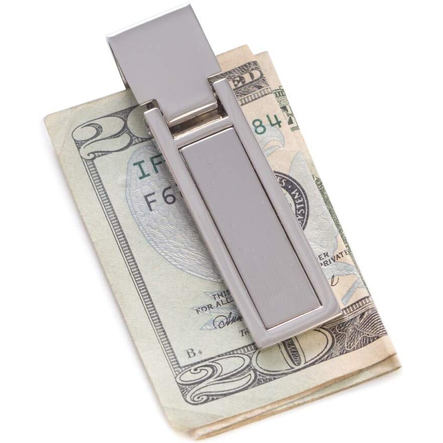 Bey-Berk International BB138 Silver Plated Hinged Money clip - 035 x 035 x 265 in