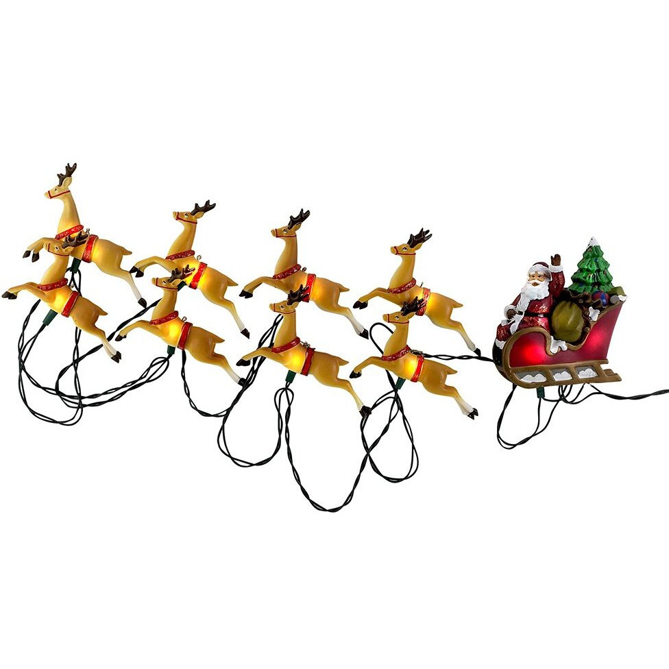 Kurt S Adler- Inc UL1861 Kurt Adler UL 10-Light Santa Sleigh and Eight Reindeer Light Set