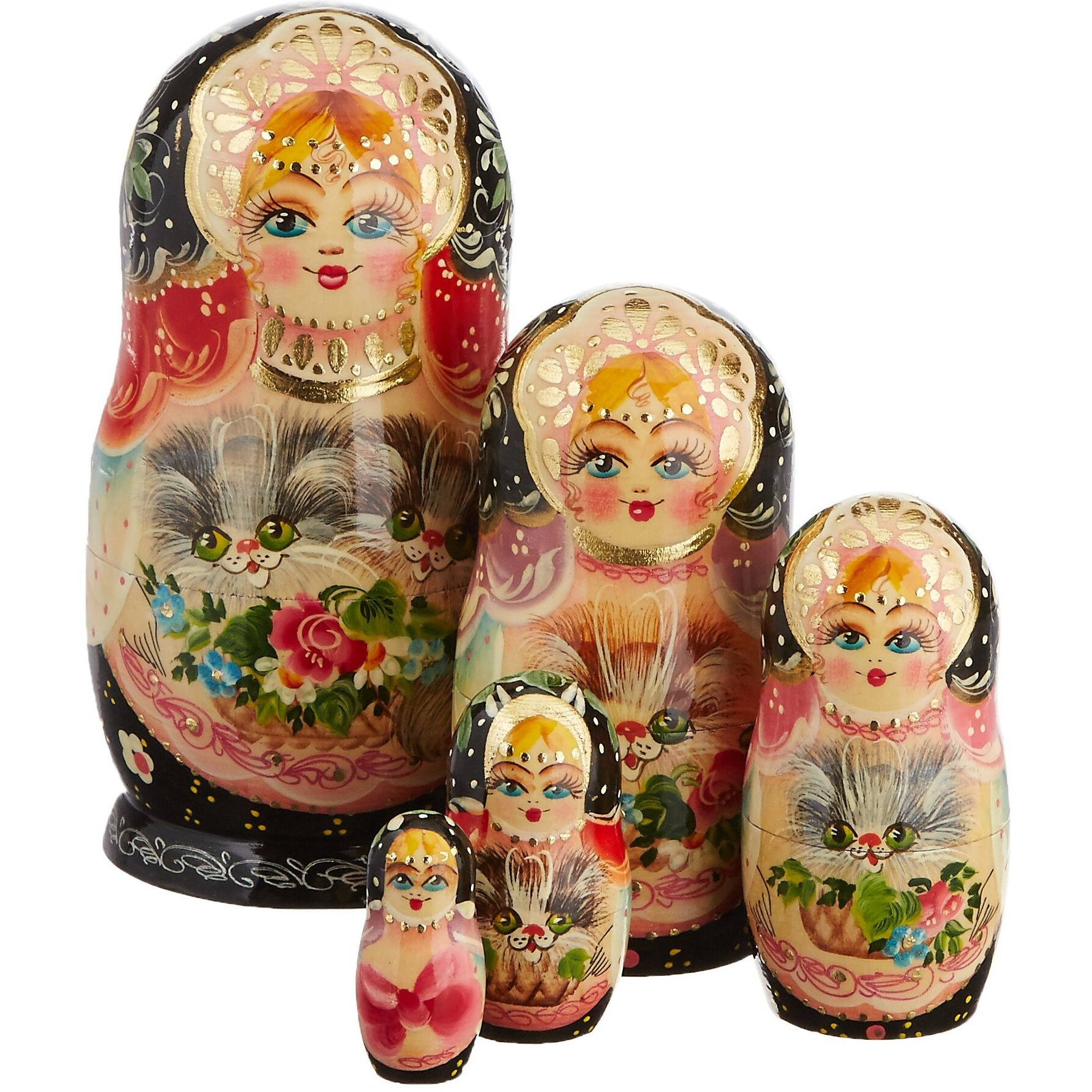 gDebrekht 1300943 Russia Nested Dolls Kitty cat 5 Nest Doll 65 in