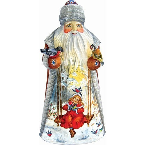 gDebrekht 243010 Woodcarving Morning greetings 10 in - Woodcarved Santa