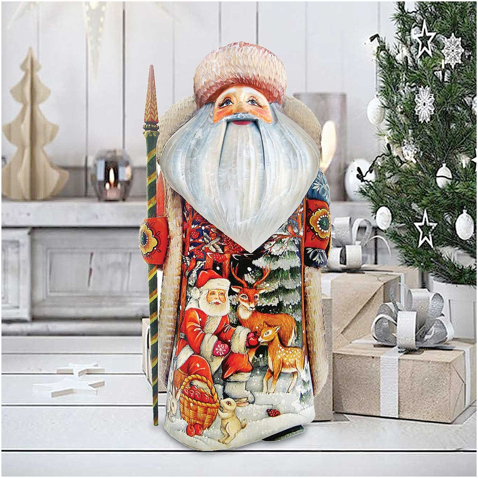 gDebrekht 241124 Woodcarving Deer Friend Father Frost 11 in - Woodcarved Santa